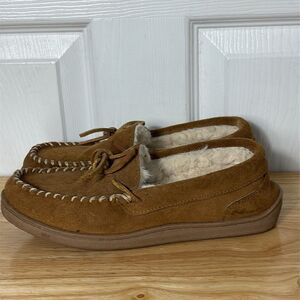 MY SLIPPERS faux fur lining hard bottom moccasin slippers in tan women’s size 7